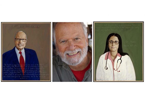 Portraits of Richard Bowen and Dr. Mona Hanna-Attisha and a photo of Robert Shetterly