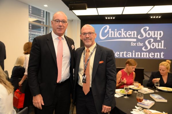 SU alumnus Keith Lippert '78, partner with Lippert/Heilshorn & Associates Inc., and Sean Branagan at NASDAQ for the IPO for Chicken Soup for the Soul Entertainment.