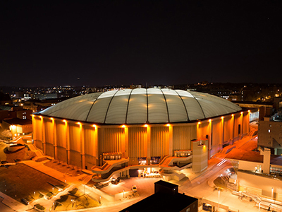 External night view of the Carrier Dome