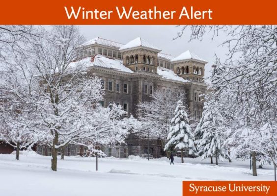 Winter weather graphic showing Smith Hall