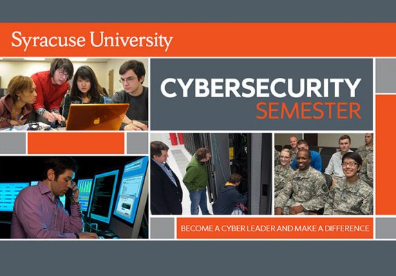 collage of photos with words Syracuse University Cybersecurity Semester