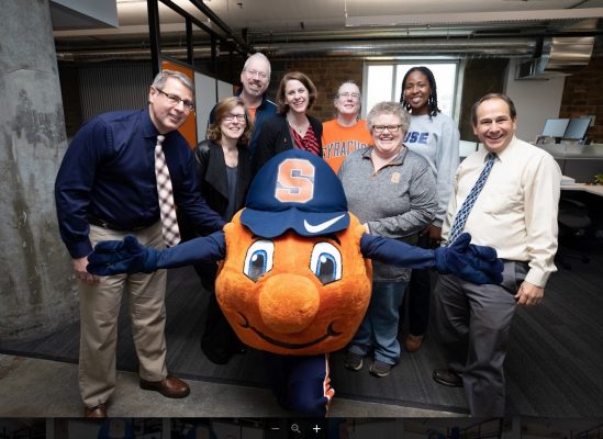 Otto visited the Division of Marketing and Communications staff this week at the Nancy Cantor Warehouse.