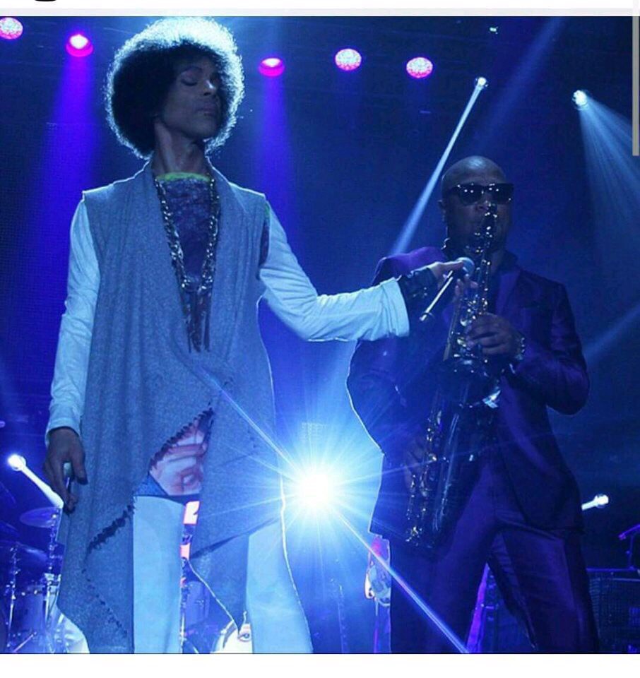 Prince (left) with Marcus Anderson, who was the late artist's sideman from 2012-16 and played on his final studio album, "HIT N RUN Phase Two."
