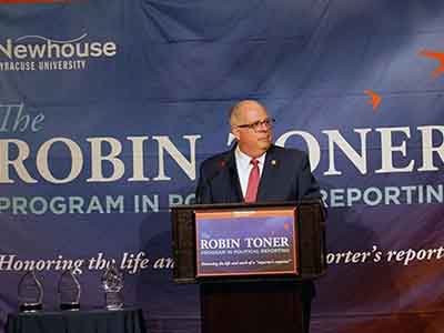 Larry Hogan delivers the keynote address at the Toner Prize Celebration on March 25. (Photo by Scott Robinson)