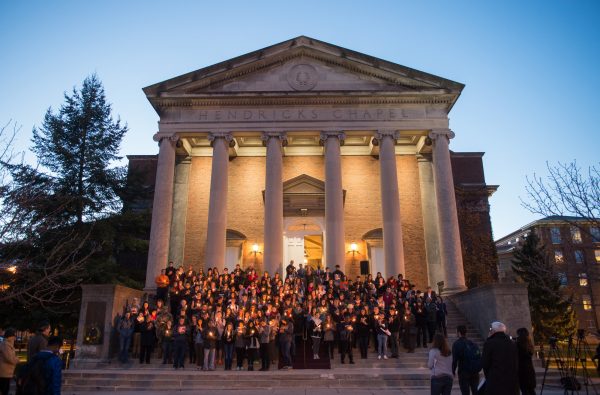 Candlelight vigil on steps of Hendricks Chapel