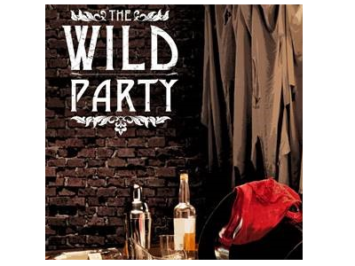 graphic with writing of The Wild Party above empty bottles on table