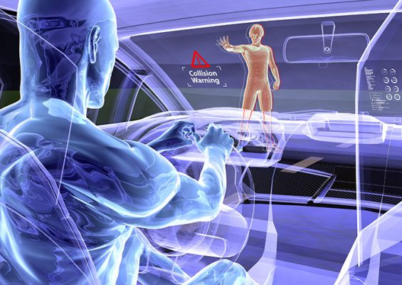 computer-generated graphic showing male figure behind the wheel of a car