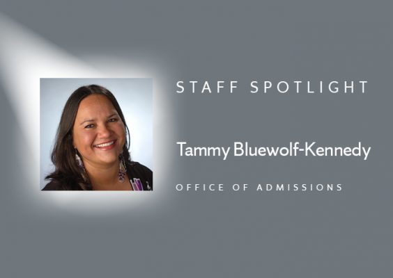 head shot of woman in graphic stating Staff Spotlight, Tammy Bluewolf-Kennedy