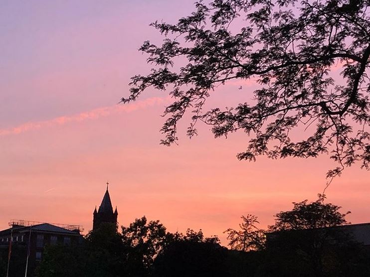 sunset over campus 