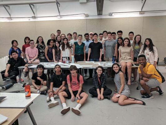 Large group of students looking at camera