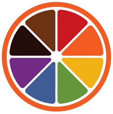 multi-colored orange slice logo