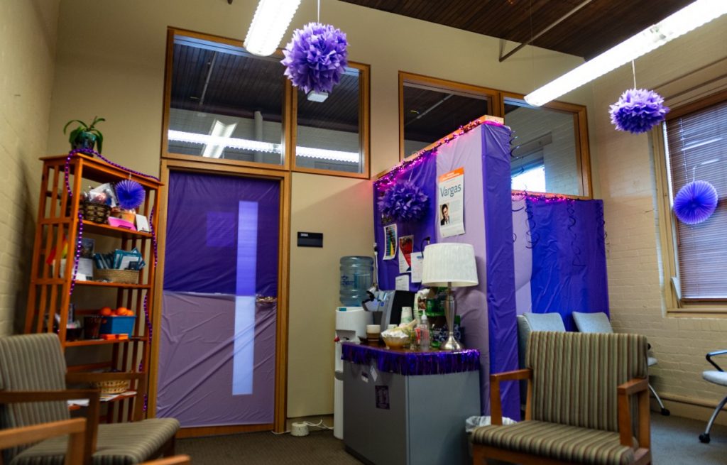 purple decor in office