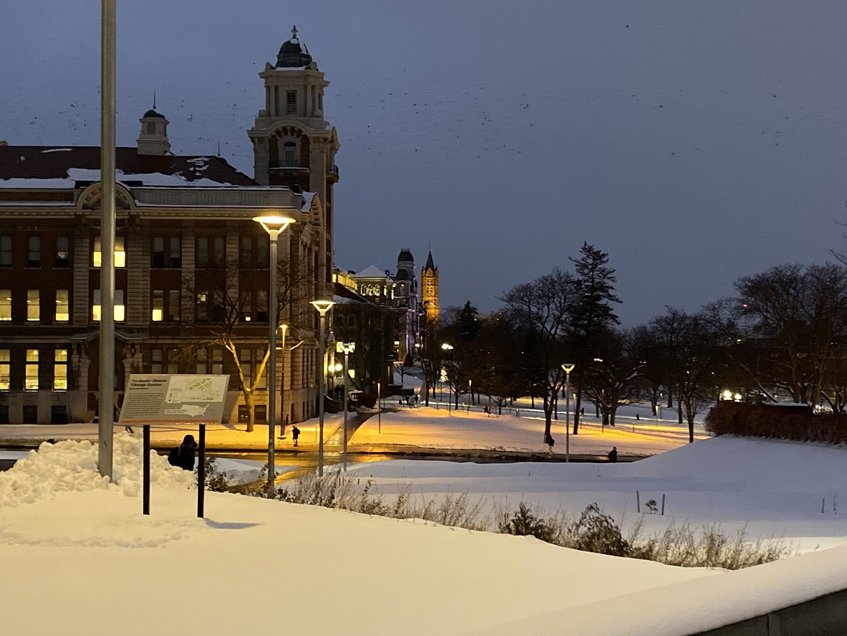 snow covered campus