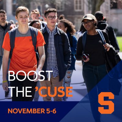 students walking on campus; Boost the 'Cuse November 5-6
