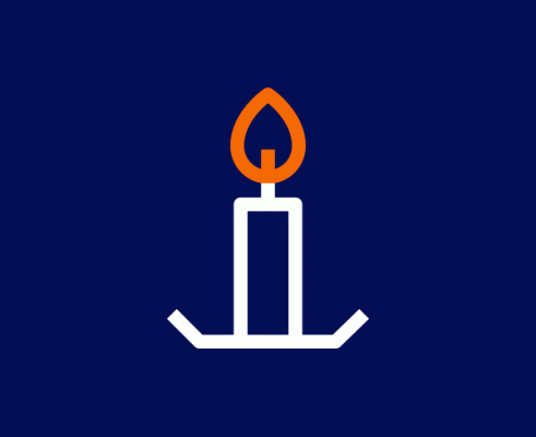 candle outline on dark blue background
