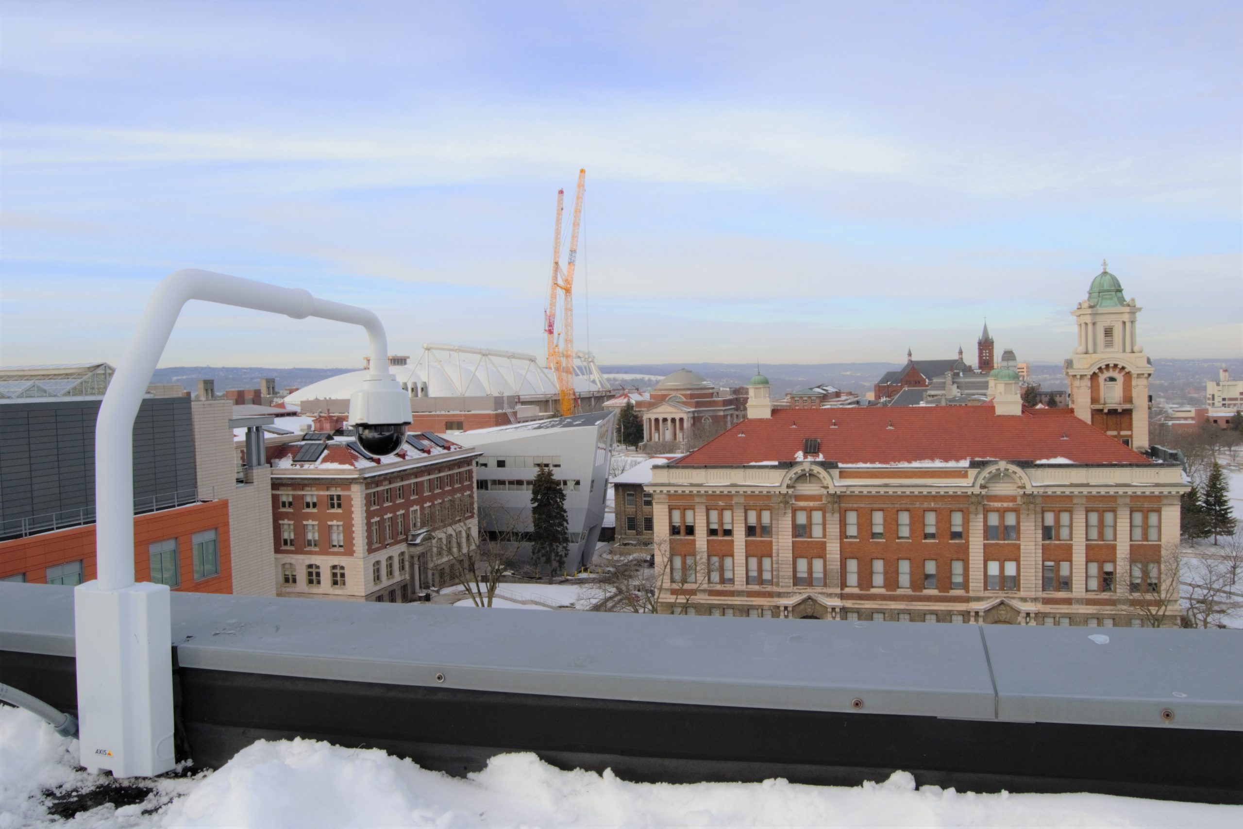 camera view looking toward Lyman Hall from the rooftop of the Life Sciences Complex