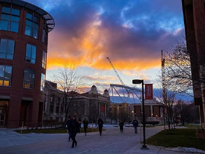 sunset over campus