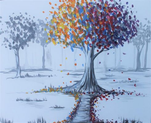 Painting of season changing tree