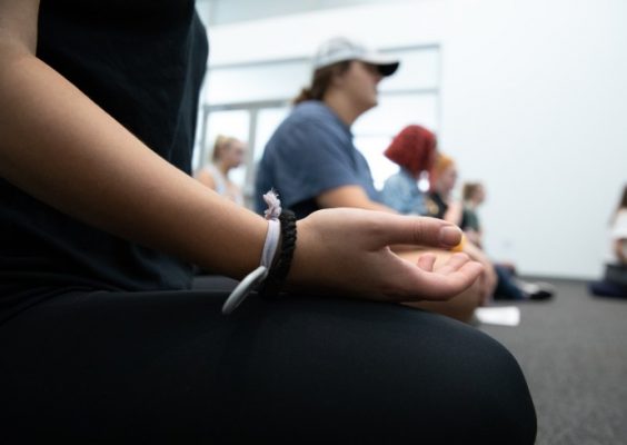 students practicing mindfulness at the Barnes Center