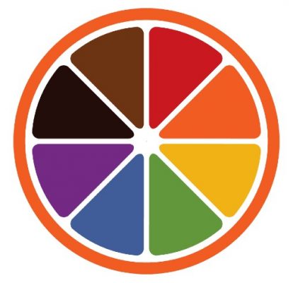 orange slice with rainbow of colors around it