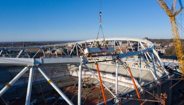 final beam is placed in crown-truss of stadium replacement roof