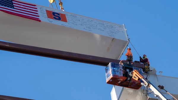 close up of structural beam being installed