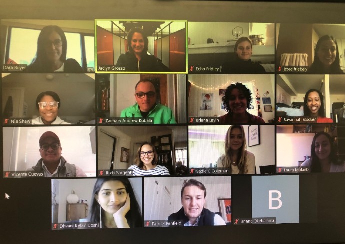 grid of students and staff on Zoom call