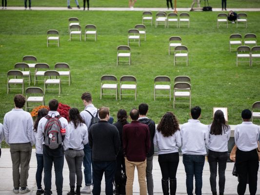 Remembrance chairs and scholars on the Quad during the fall 2019 semester
