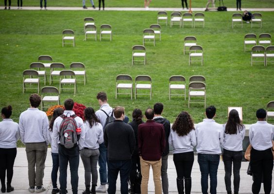 Remembrance chairs on the Quad during the Fall 2019 semester