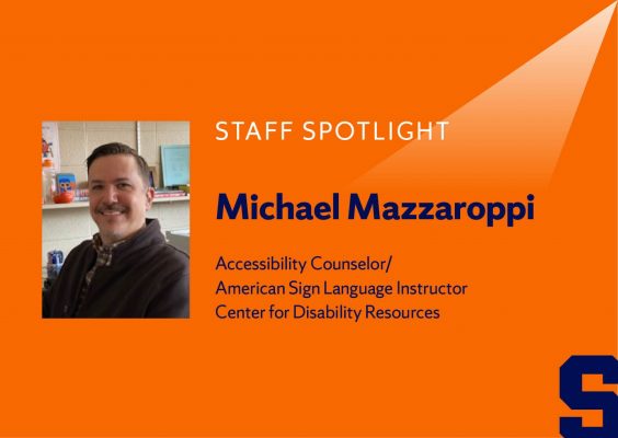 graphic with Michael Mazzaroppi, Accessibility Counselor, American Sign Language Instructor, Center for Disability Resources