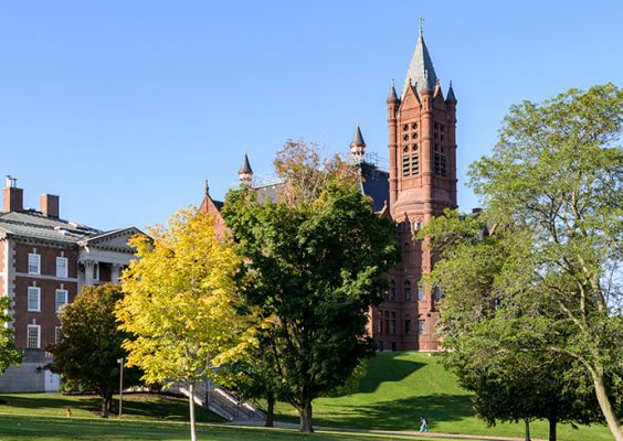 Picture of Crouse College with fall trees in front.