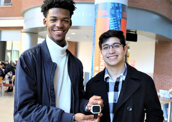 Russel Fearon and Ricardo Sanchez pose with their invention.