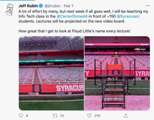Tweet from Jeff Rubin showing location of where students will sit in his class.