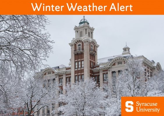 Lyman Hall in graphic with words Winter Weather Alert