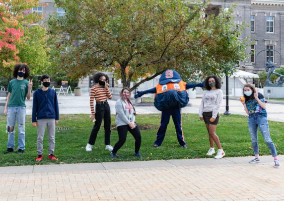 students on campus with Otto