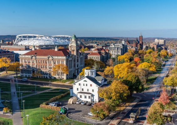 aerial view of Syracuse University campus in fall