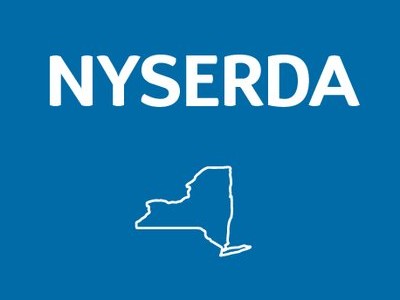 NYSERDA logo with outline of New York State