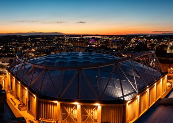 view of stadium at night