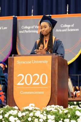 Serena Omo-Lamai ’20 addresses the Class of 2020 from the podium