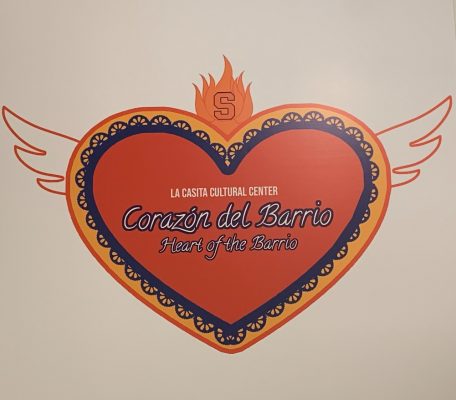 wall with La Casita Cultural Center “Corazón del Barrio (Heart of the Barrio) artwork