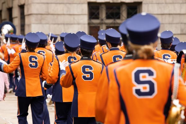 marching band photographed from behind at Orange Central 2021