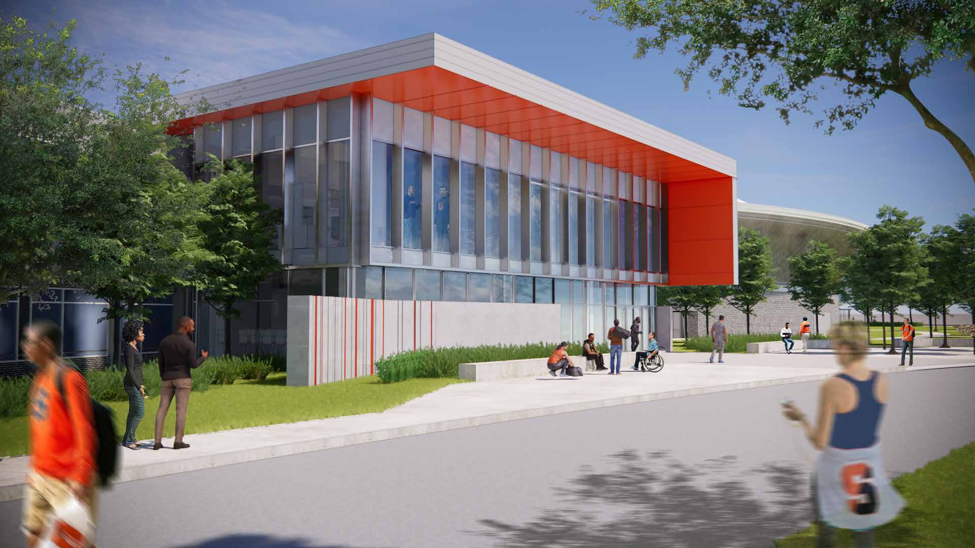 digital rendering of exterior view of John A. Lally Athletics Complex at Syracuse University