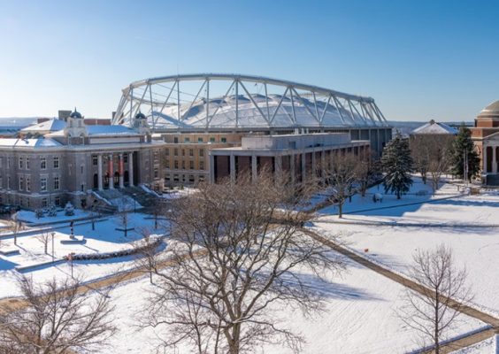 exterior view of stadium in winter