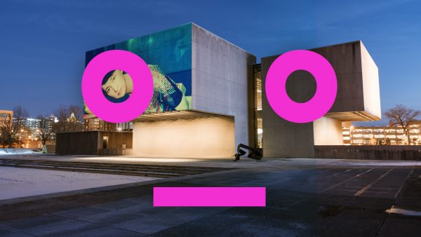 video is projected on the exterior of the Everson Museum of Art in Syracuse