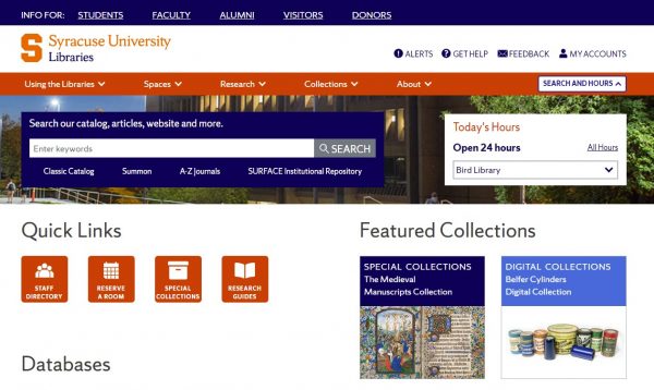 screenshot of new library website