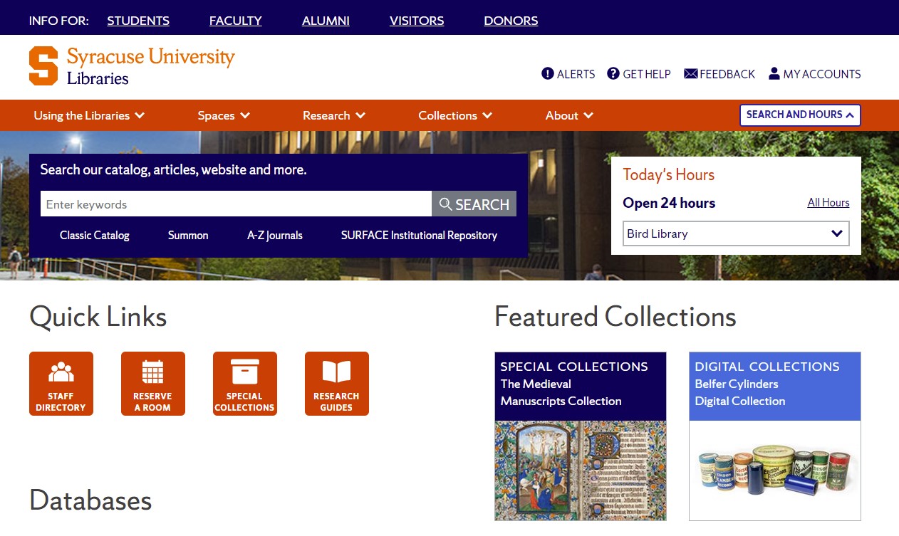 screenshot of new library website