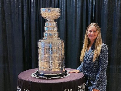 Student with Stanley Cup
