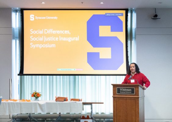 Austin Lewter, a graduate student in Pan African studies, presents at the inaugural Social Differences, Social Justice research symposium