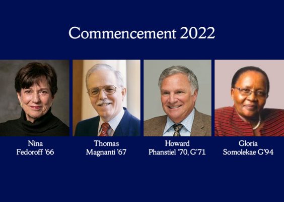graphic with four portraits of honorary degree recipients