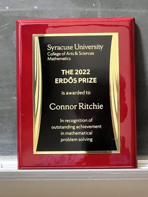 Erdős Prize awarded to junior Connor Ritchie.